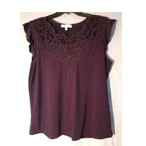 New! Women's XL Emma & Olive purple color elegant lace blouse shirt stretch!
